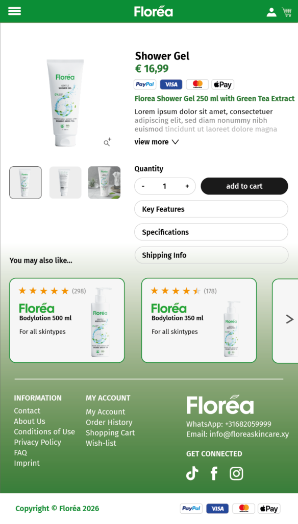 Web Shop design mockup for the brand Floréa